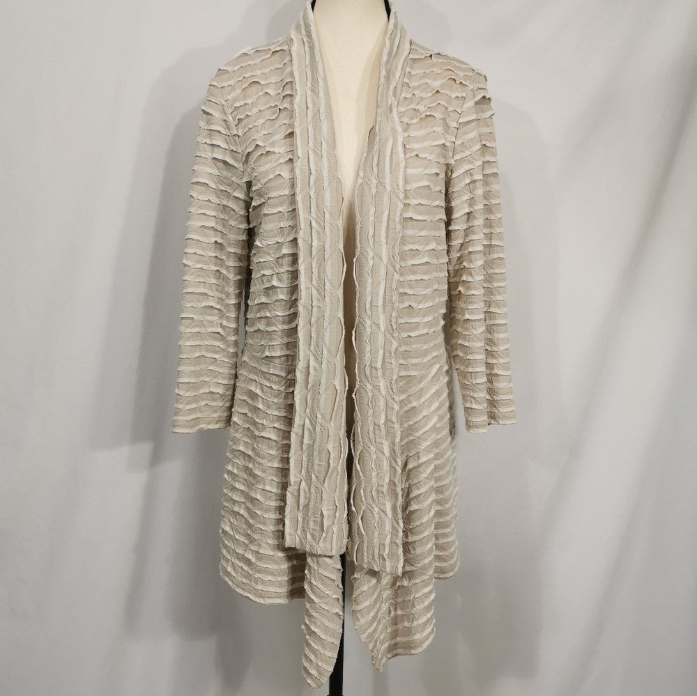 Frank Lyman Vintage Crinkle Ruffled Open Cardigan/Jacket in Cream & Tan - Sz M